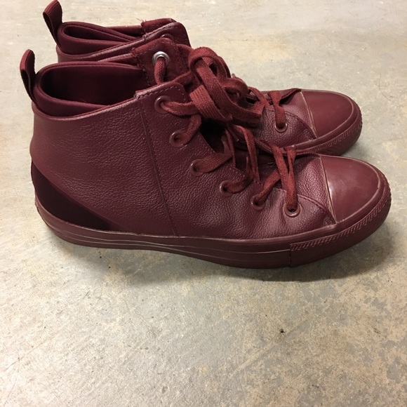 maroon leather converse